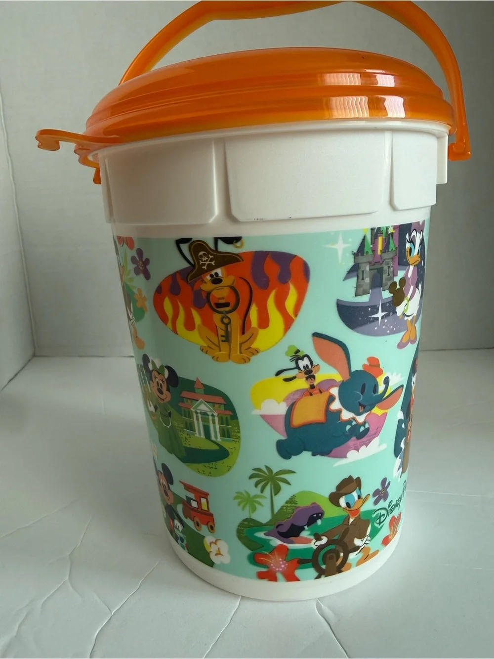 Disney Parks Character Popcorn Bucket Orange Lid Retro Attractions and Rides